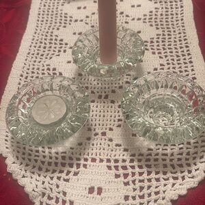 Vintage Set of 3 KIG Malaysia 3 tier crystal candle holders